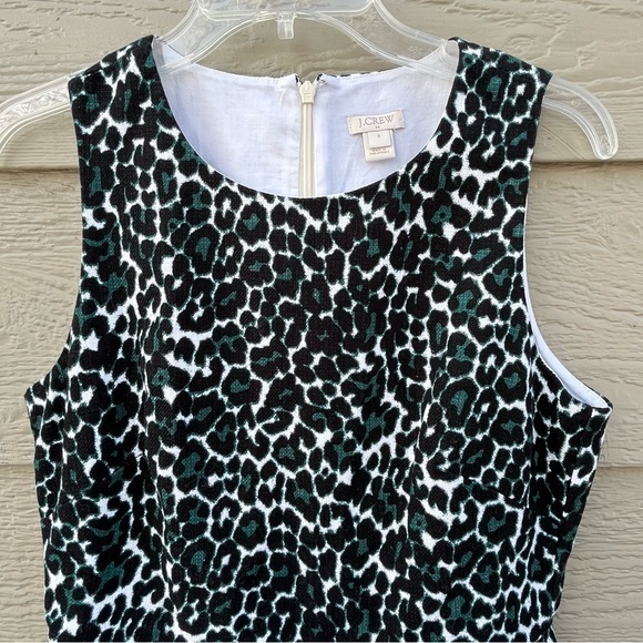 J. Crew Black Green Leopard Cheetah Animal Print Sheath Dress 2‎ Excellent - Picture 5 of 12